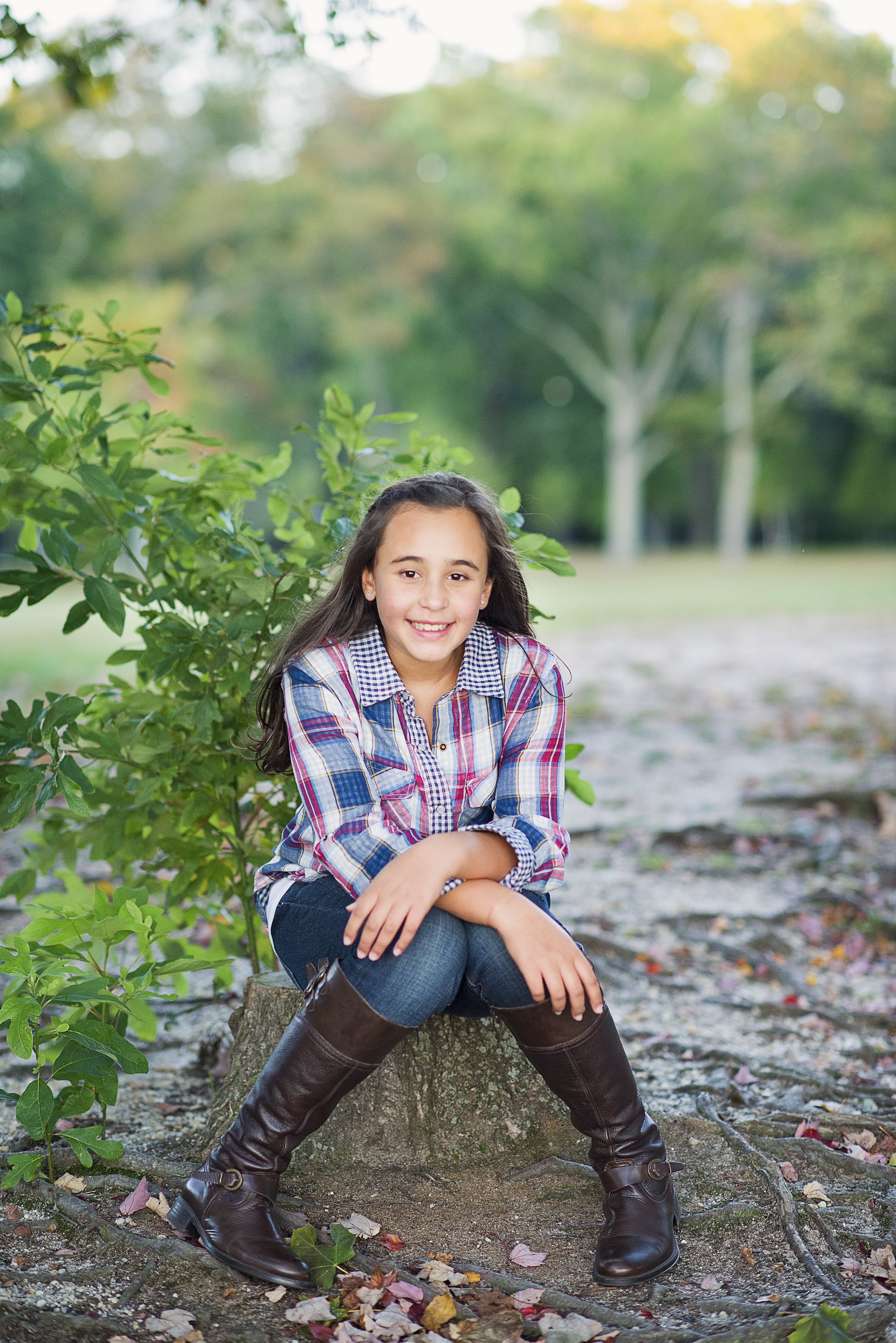 ten year old girl in plaid at Hempstead lake State Park