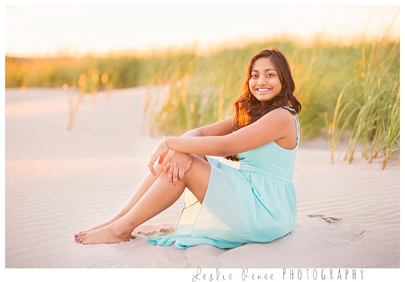 Oceanside girl in blue dress at Nickerson Beach