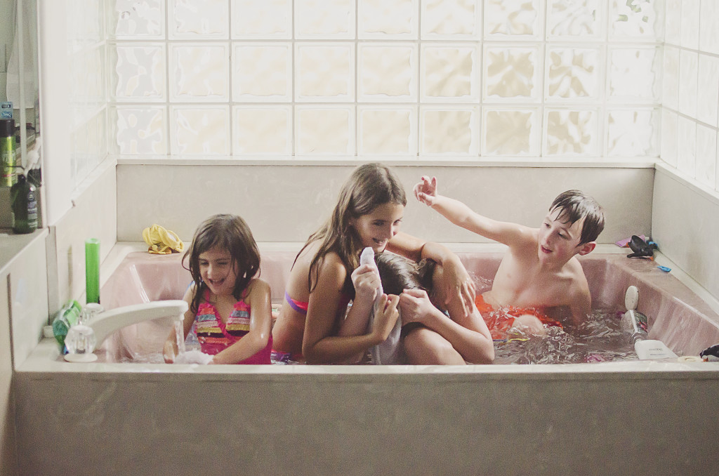 goofing off in hot tub