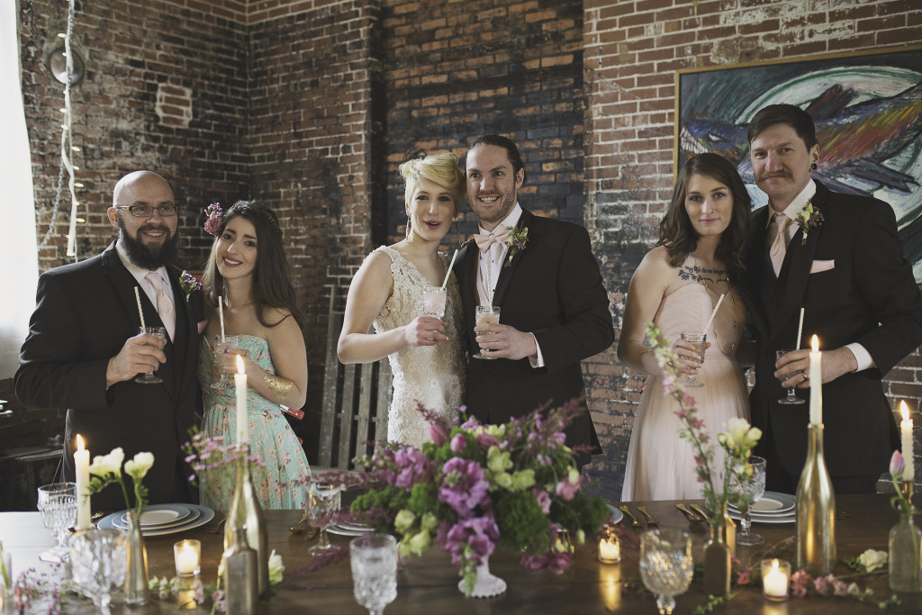 Bloomsberg red brick barn wedding party 