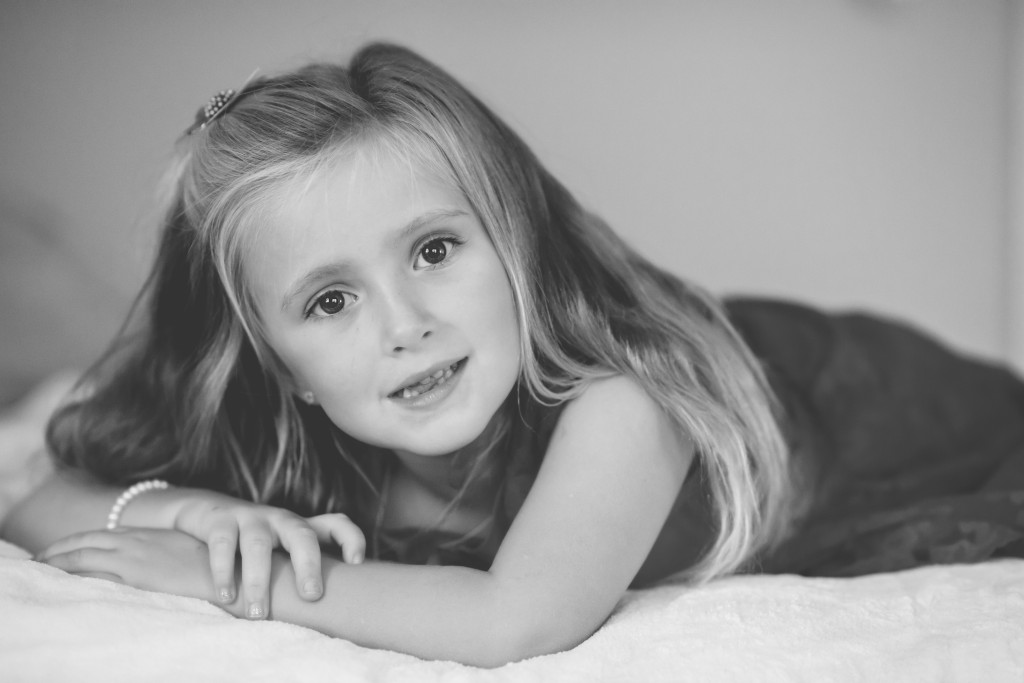 black and white portrait of little girl
