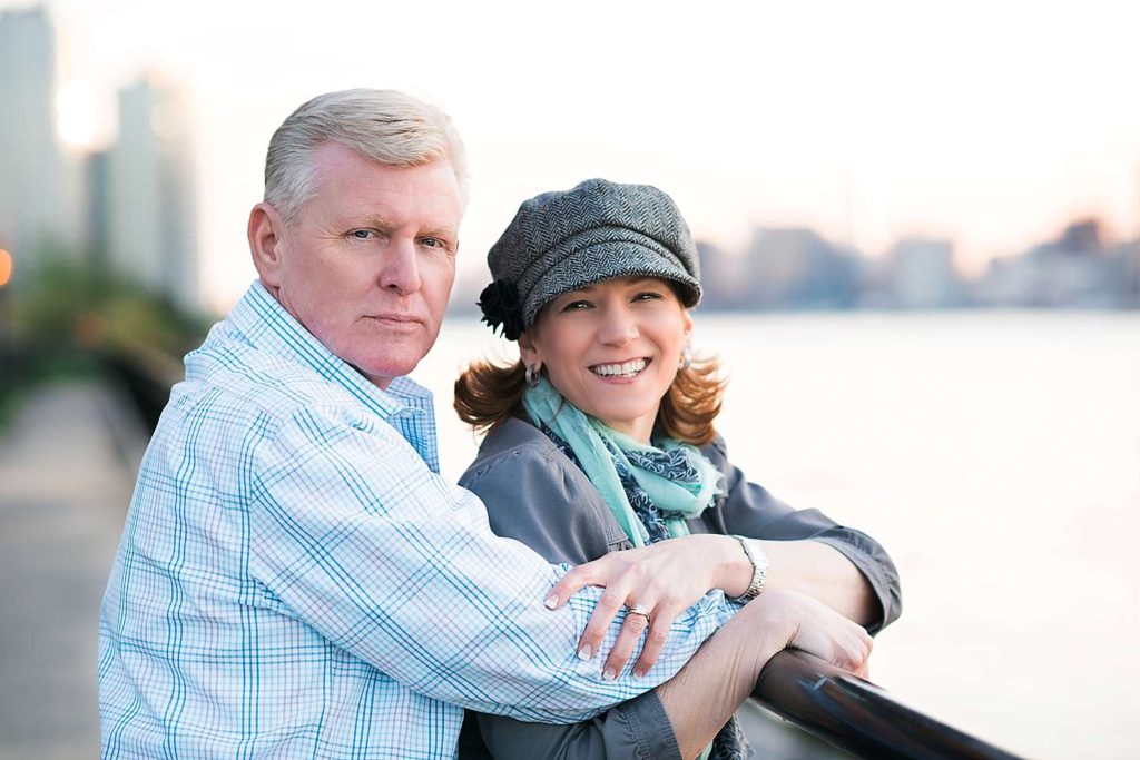 couple photos by new york city bridge