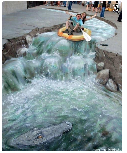 Street art of white water rafting