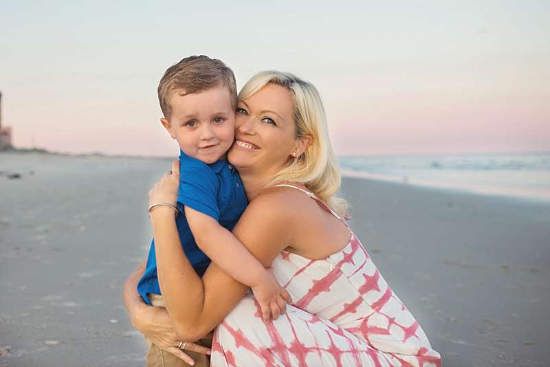 Rockville Centre Long Island Family Photographer mom an son on the beach at sunset