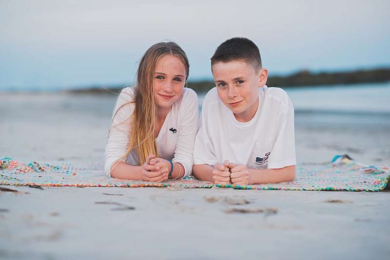 Long Beach Family Photographer brother and sister on the beach at susnet