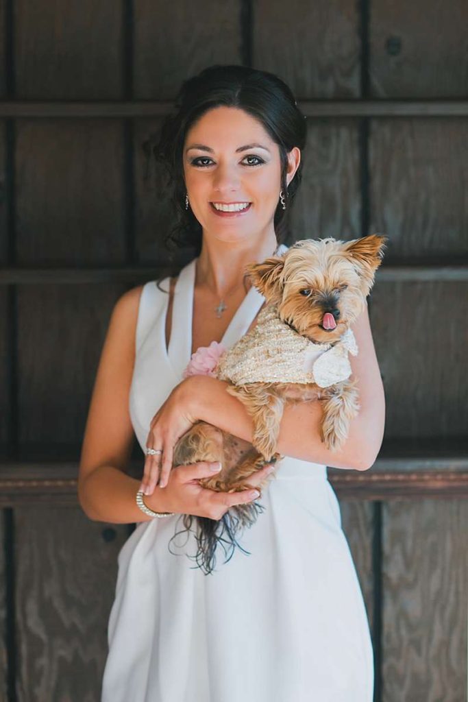 Long Island Town Hall Wedding bride and her puppy
