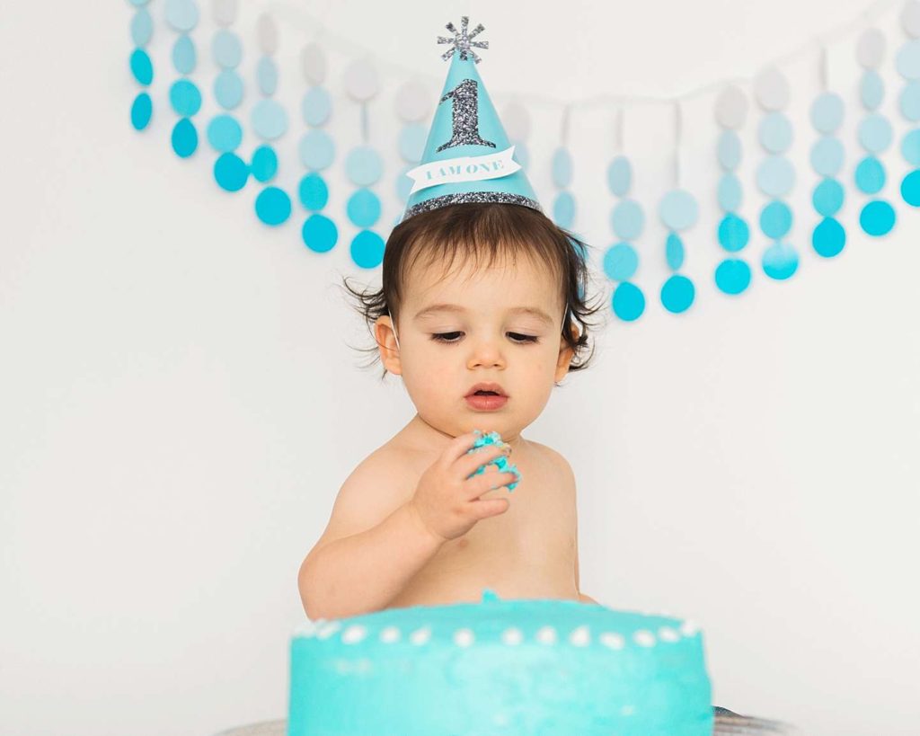 Long Island Cake Smash blue cake cute one year old