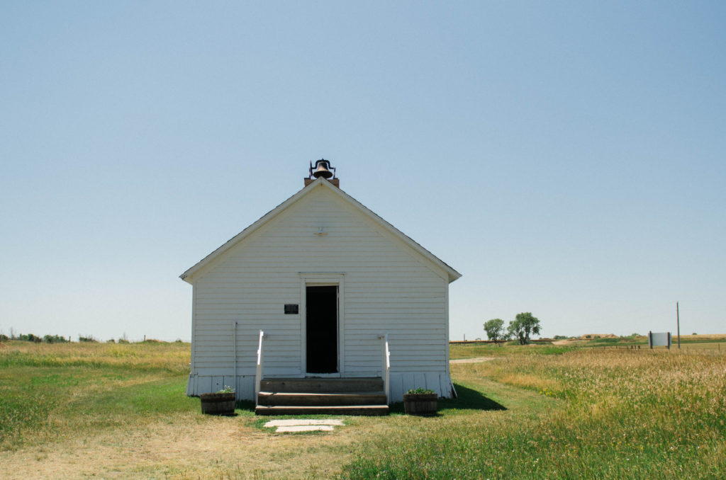 Little white one room school house Ingalls Homestead South Dakota