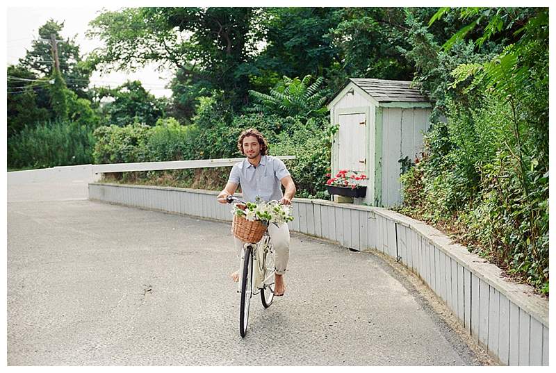 Long Island Film Beach Engagement retro guy on bike