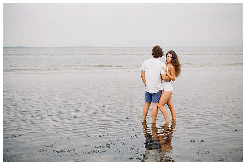 Long Island Film Beach Engagement romantic retro couple in water