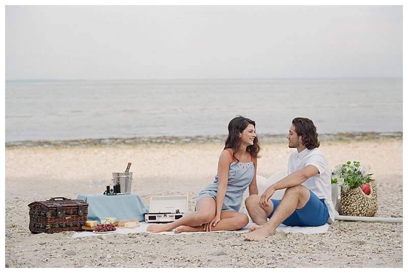 Long Island Film Beach Engagement beach picnic scene