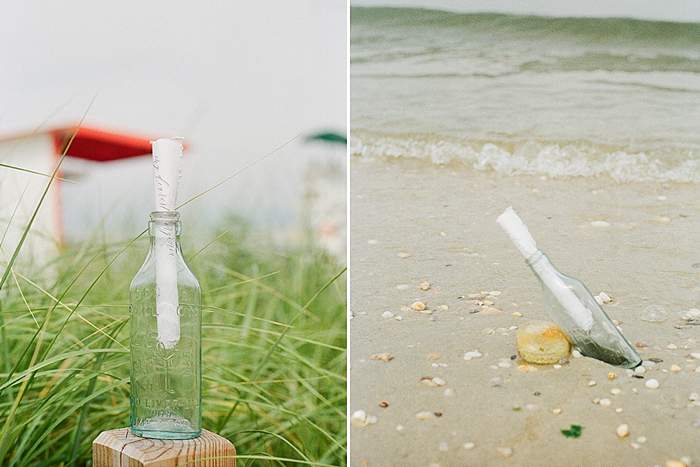 Long Island Film Beach Engagement letter in a bottle