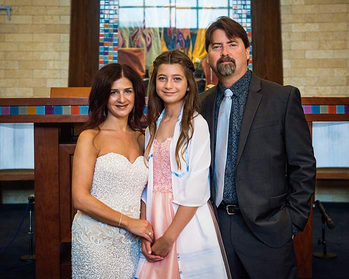 Long Island Bat Mitzvah Photos family of three on bima