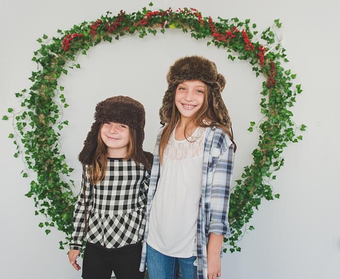 Long Island Christmas Card Mini sisters in fur hats