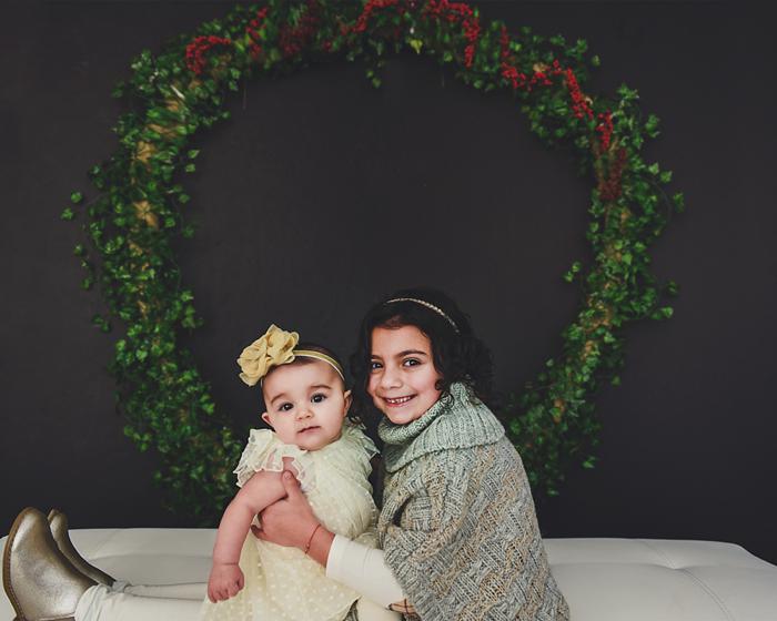 Long Island Christmas Card Mini sisters photo