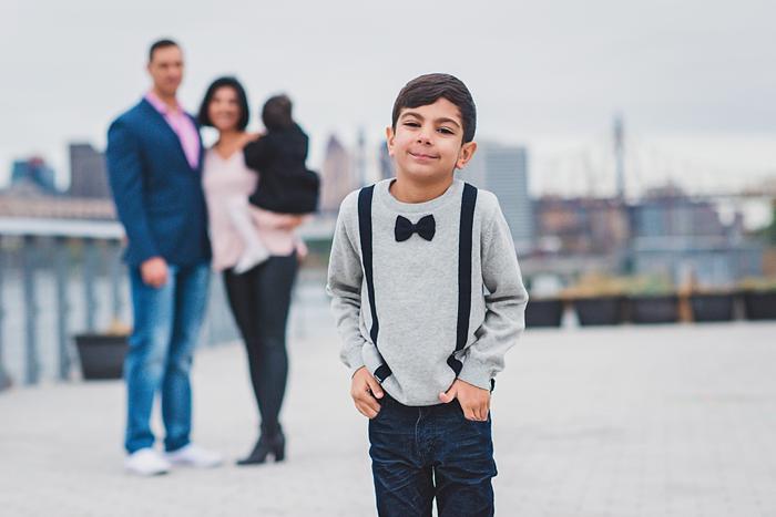 Gantry Plaza Family Photos big brother in bow tie shirt