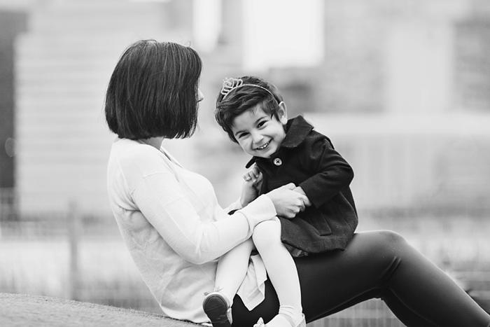 Gantry Plaza Family Photos laughing girl in black and white