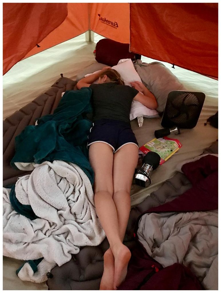 Mother Daughter Road Trip tent sleeping