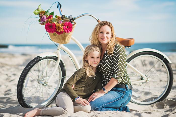 Long Beach Family Portraits bike flowers girls beach