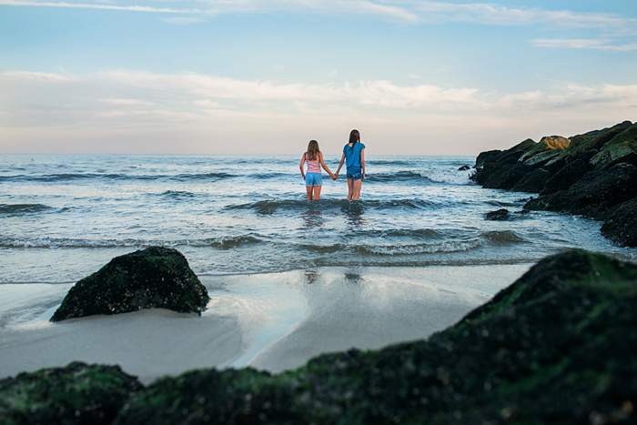 Long Island Sunset Beach Mini sisters in the water