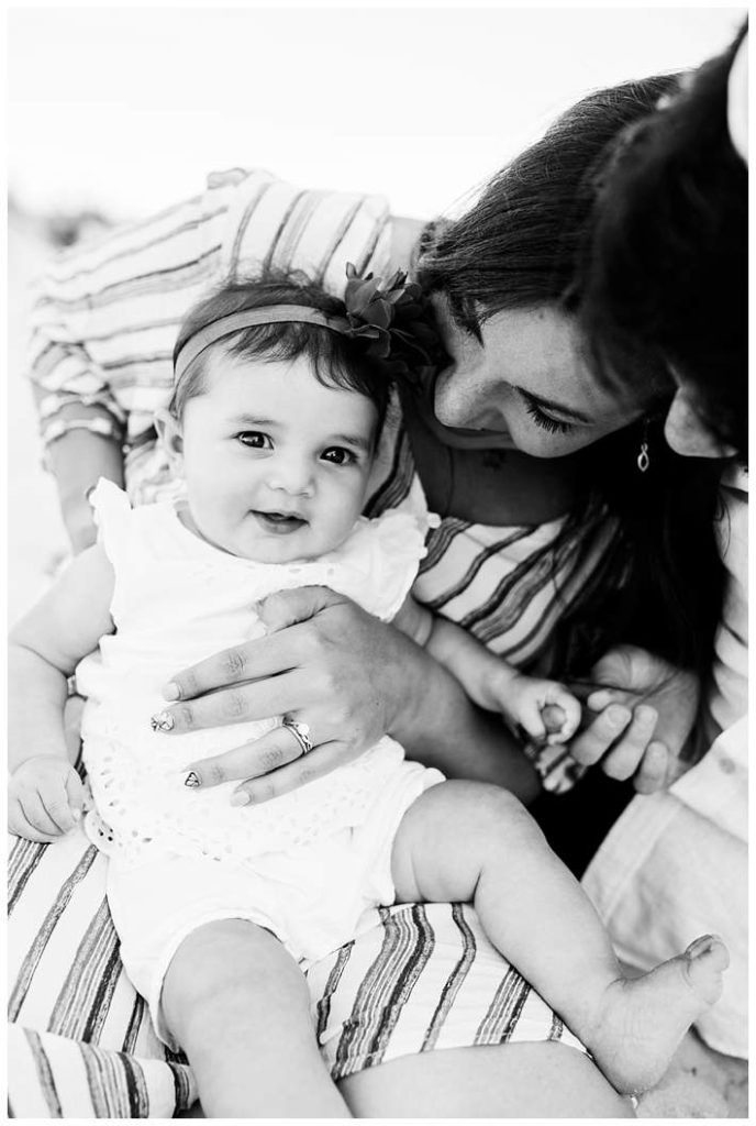 Long Island Beach Family Photographer sweet mom and baby black and white