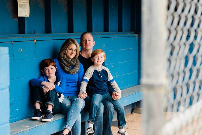 Long Island themed Family Photographer family in dugout