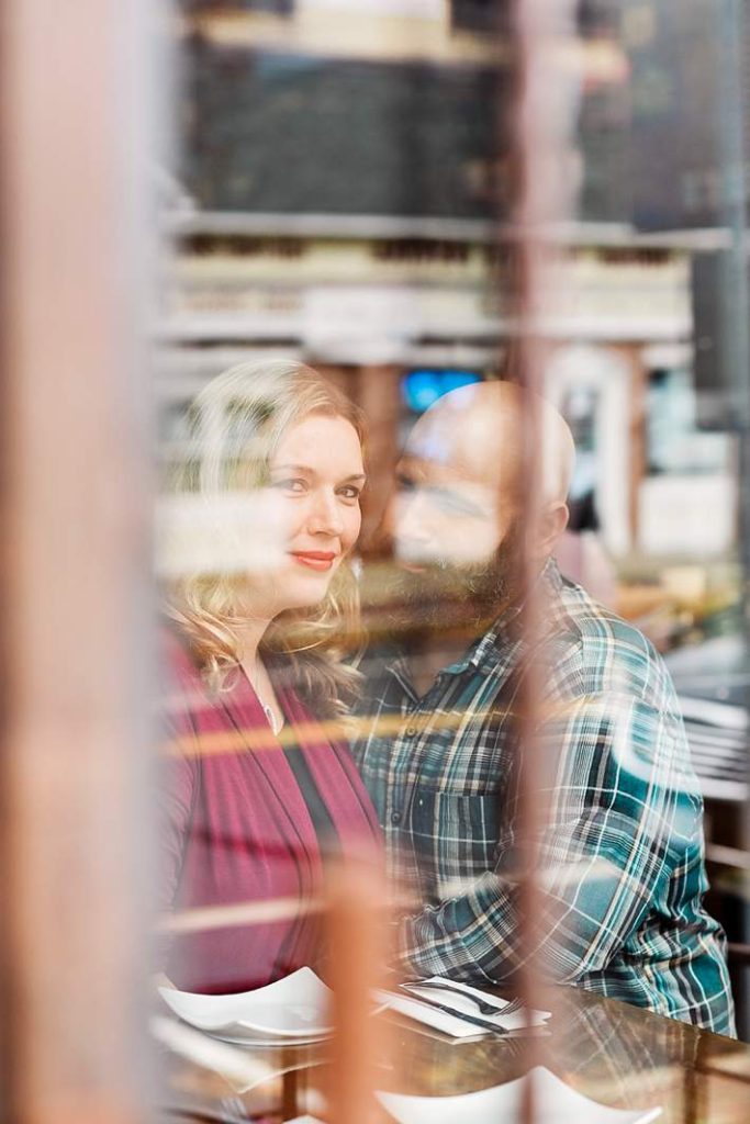 Long Island Engagement Photography shooting through the window