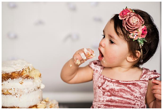 Long Island Boho Cake Smash eating cake