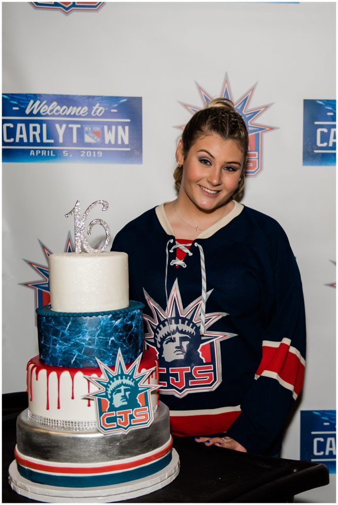 Madison Square Garden Rangers Sweet 16 hockey themed cake