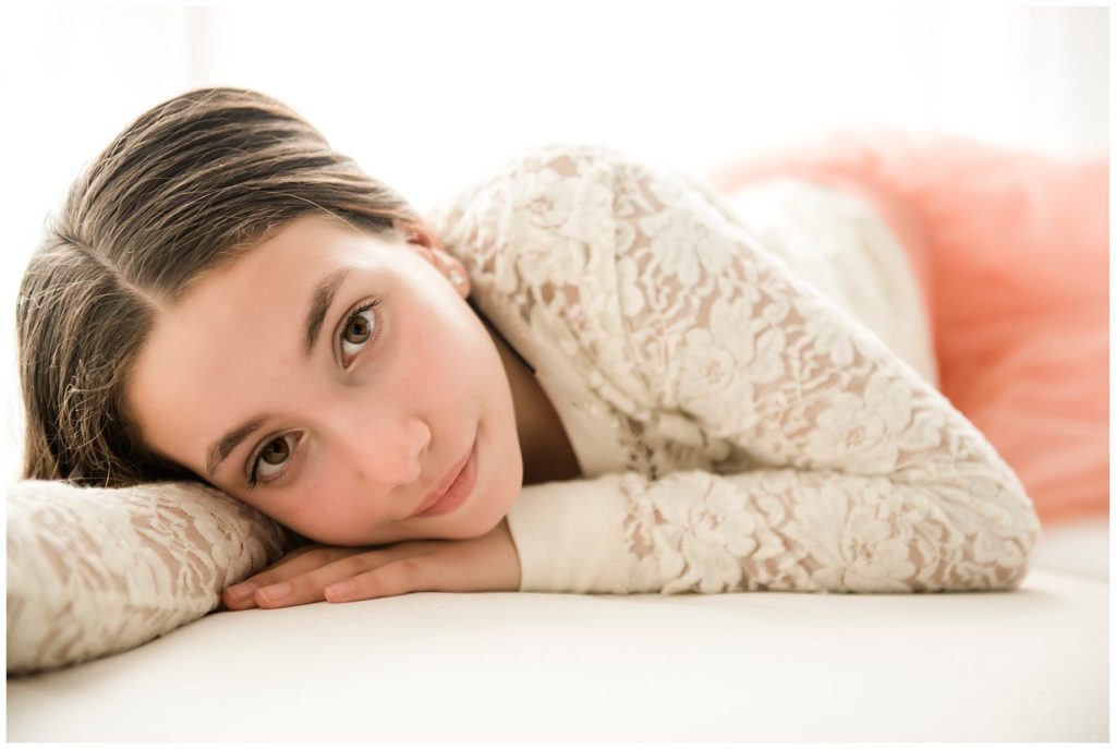 Bat Mitzvah Portrait Session laying down pose