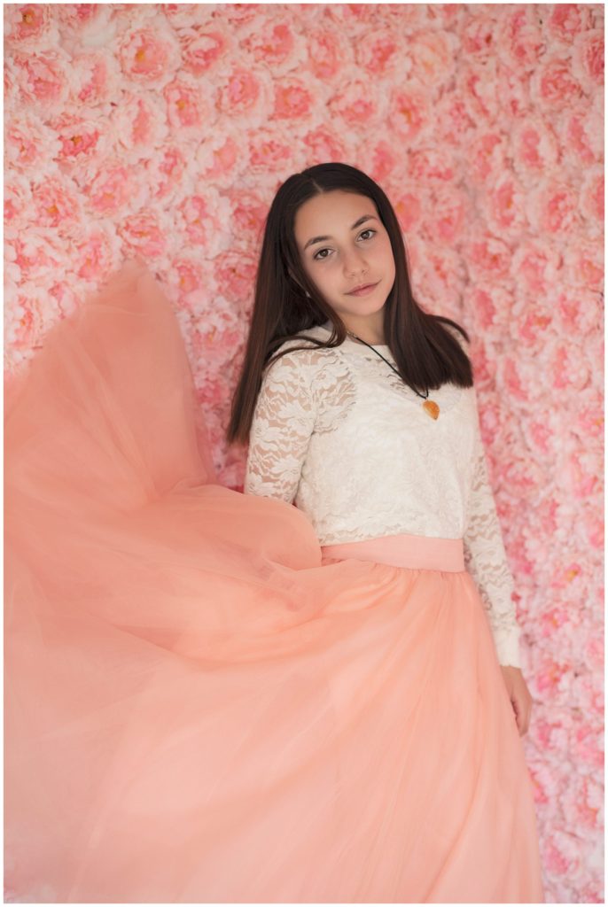 Bat Mitzvah Portrait Session flower wall