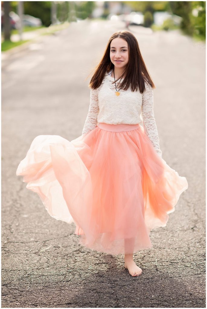 Bat Mitzvah Portrait Session walking down the street