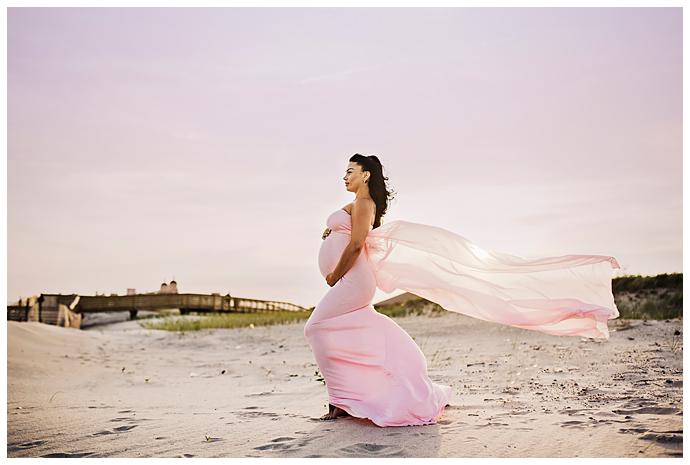 Long Island Beach Maternity Photos pink skies