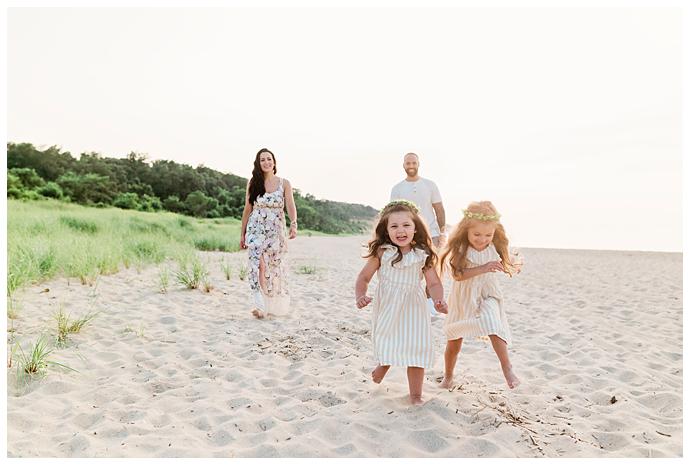 Long Island Beach Maternity Photos running on the beach 