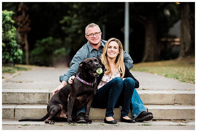 Ally Pond Park Couple with dog photos sitting on steps