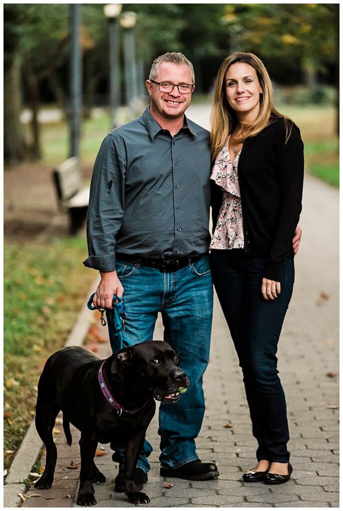 Ally Pond Park Couple with dog photos on path 