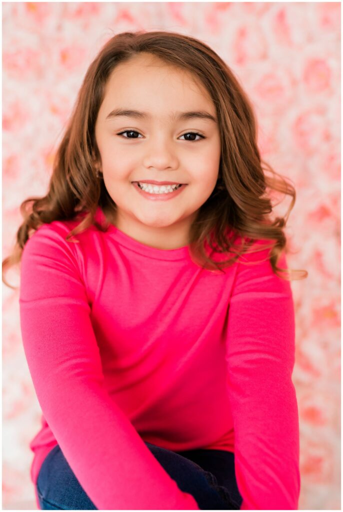 Long Island NYC kids head shots pink shirt