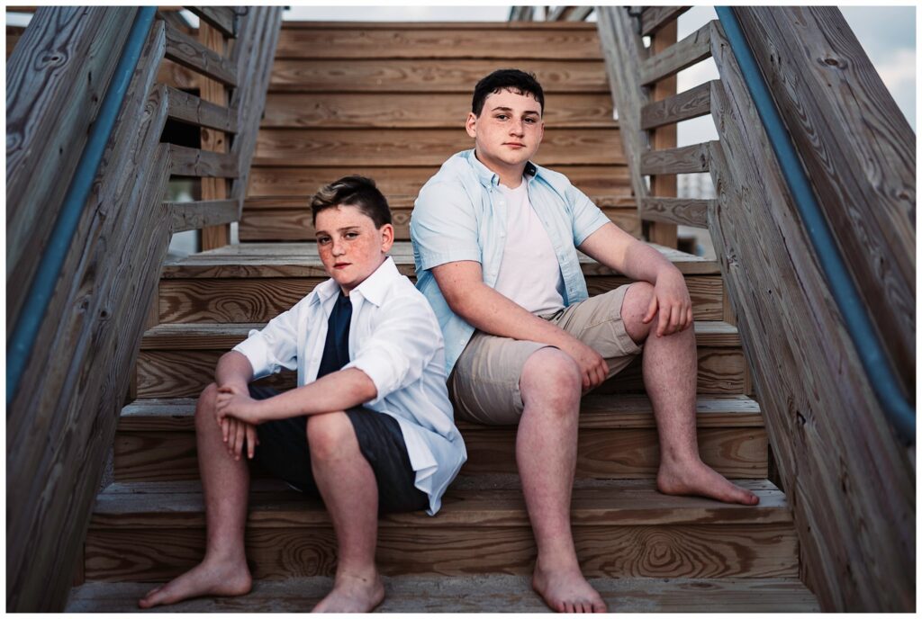 Denver Boulder Bar Mitzvah Portraits brothers on stairs