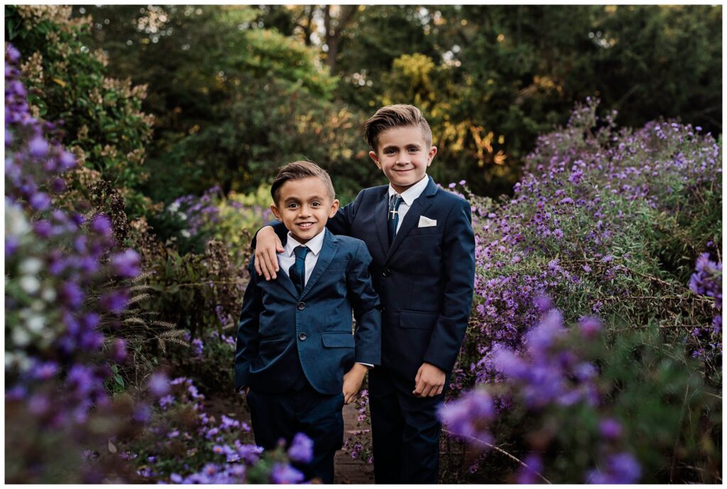 Formal Family Portraits Denver Boulder Brothers purple flowers