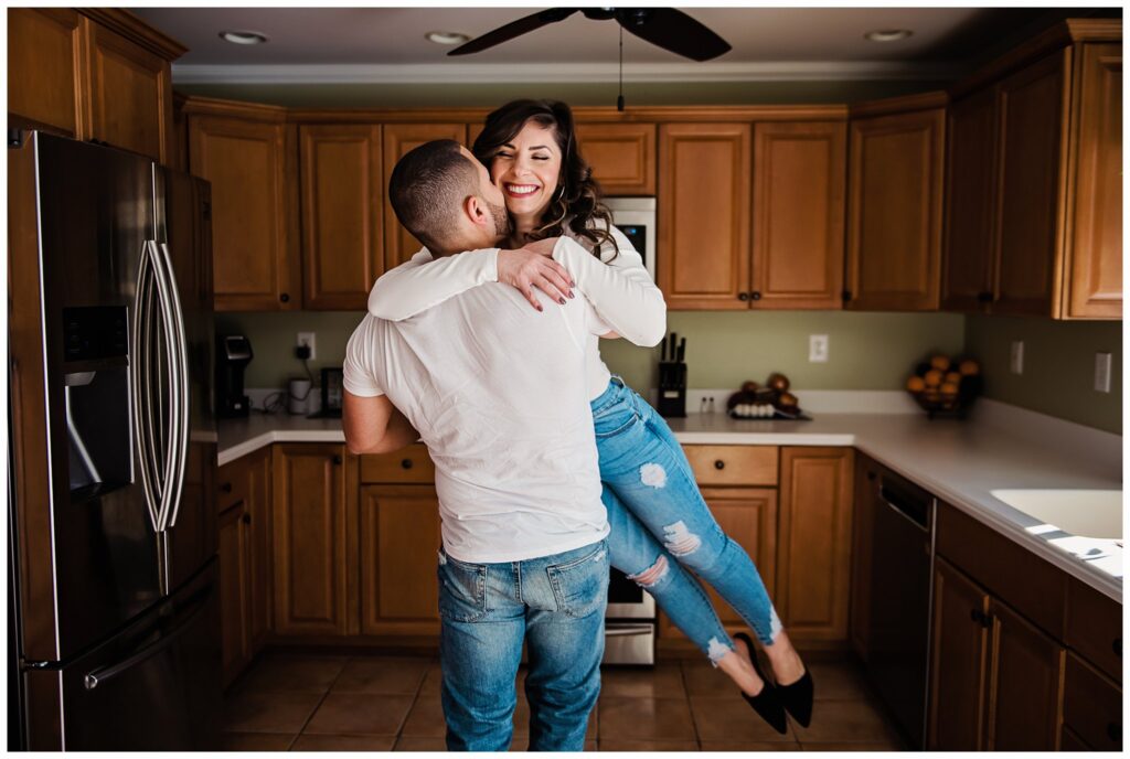 In home romantic Boulder Photographer in kitchen