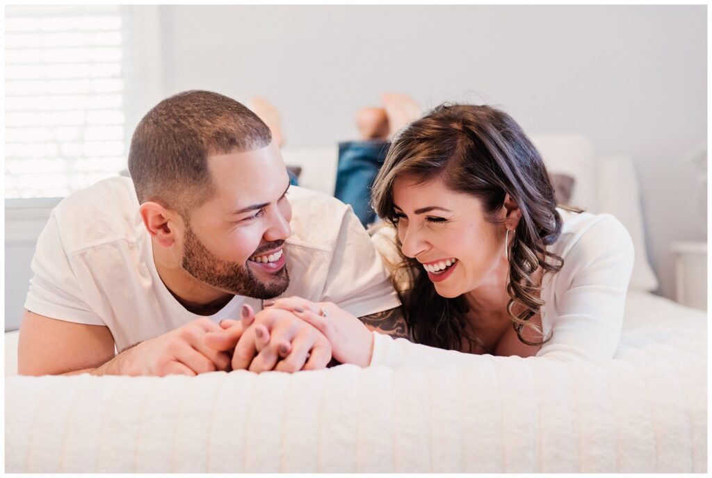 In home romantic Boulder Photographer giggles