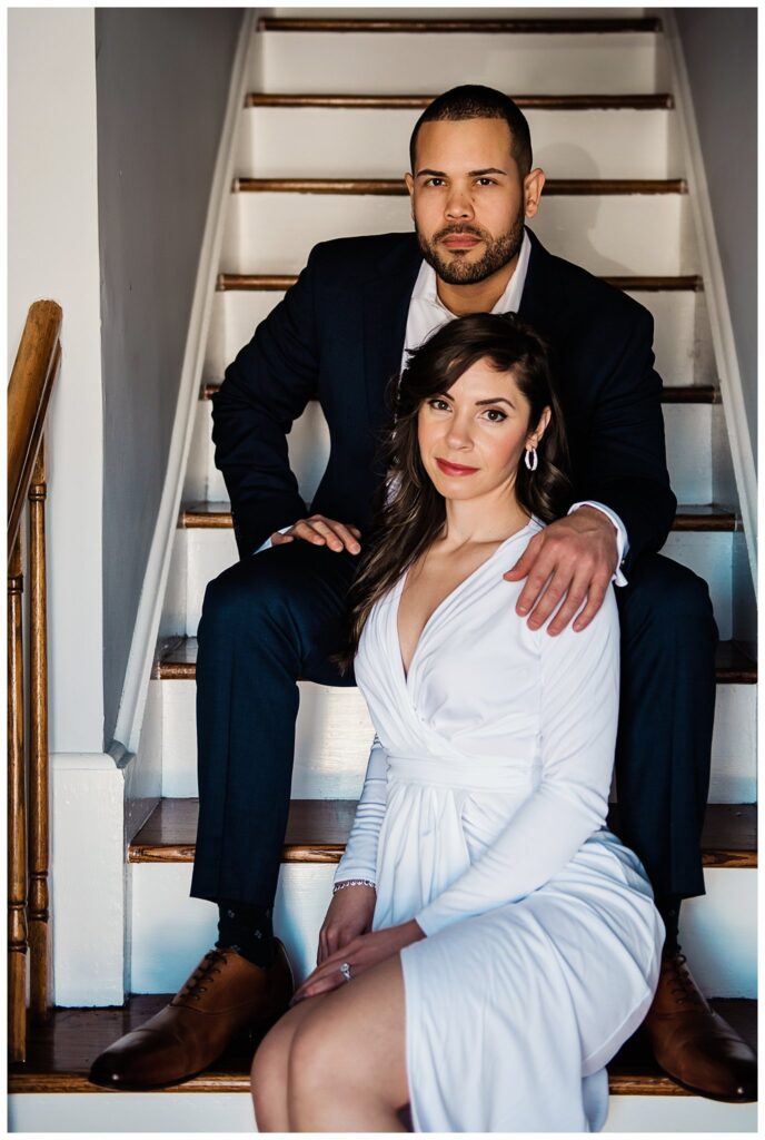 In home romantic Boulder Photographer on the stairs