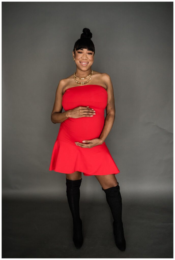 Boulder Denver Studio Maternity Photos red dress