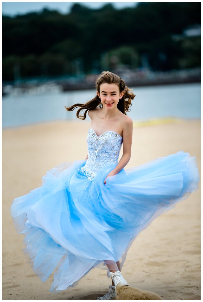 Long Island Beach Bat Mitzvah Photos blue dress