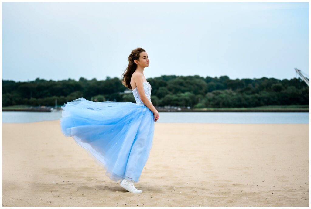 Long Island Beach Bat Mitzvah Photos throw the dress