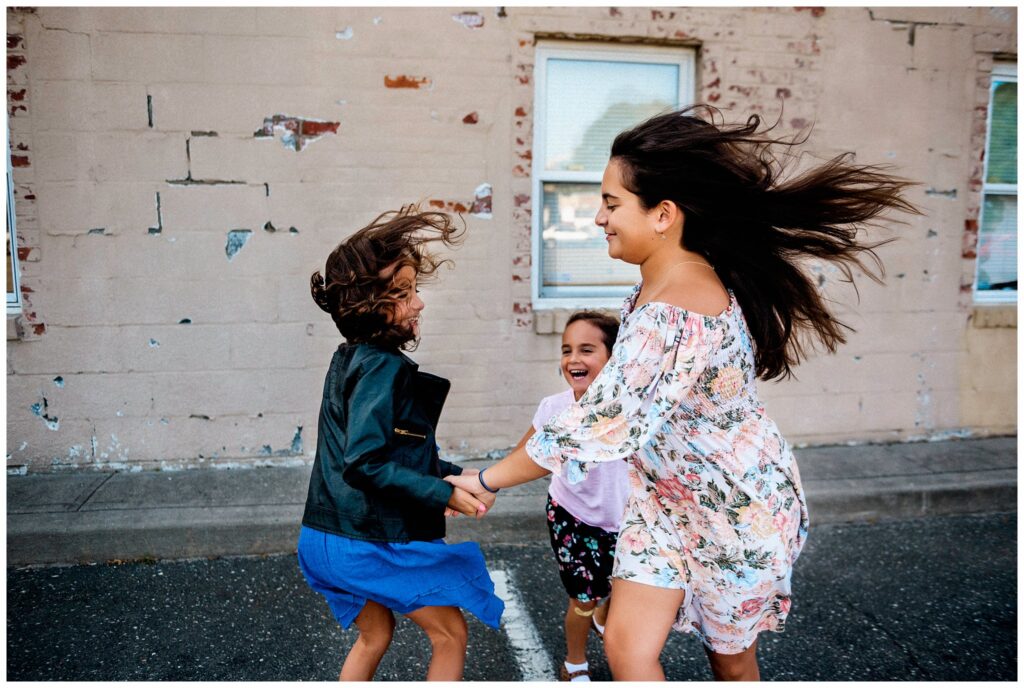 Urban Bat Mitzvah Family Photos in motion pose