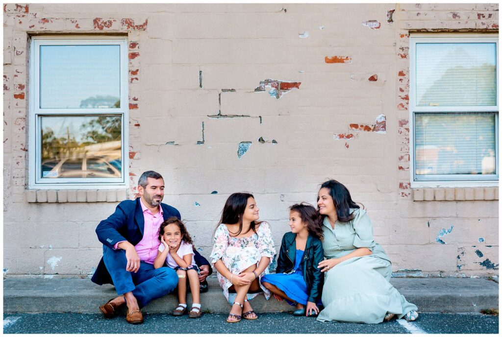 Urban Bat Mitzvah Family Photos on the curb