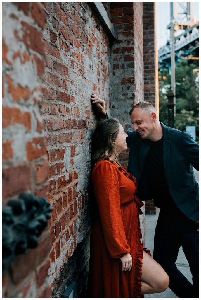 Brooklyn Bridge Engagement Photos brick wall