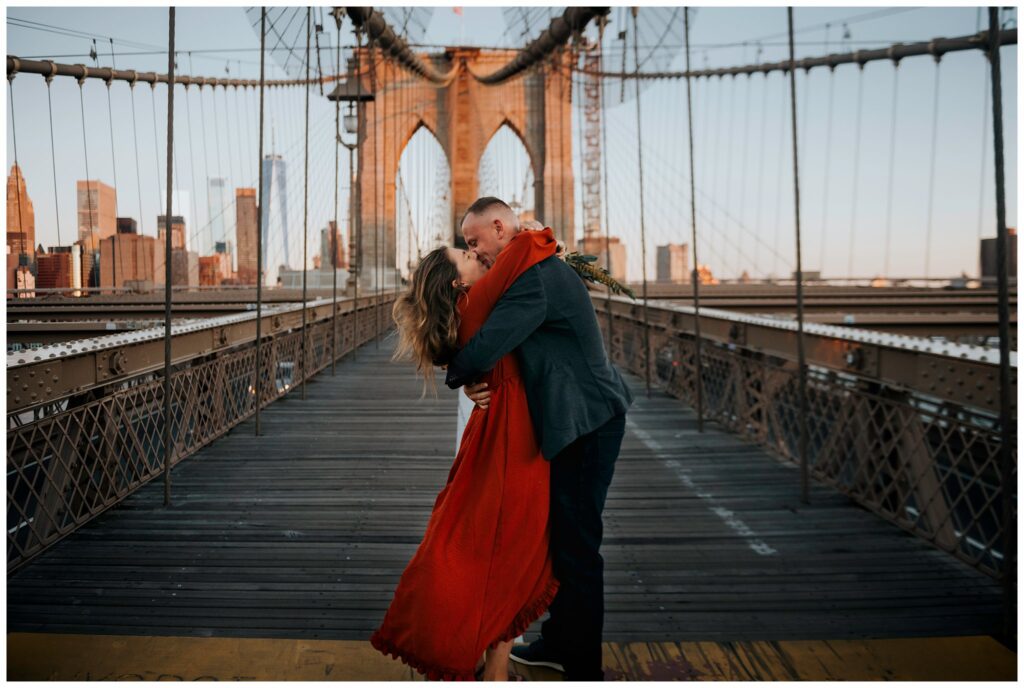 Brooklyn Bridge Engagement Photos orange dress