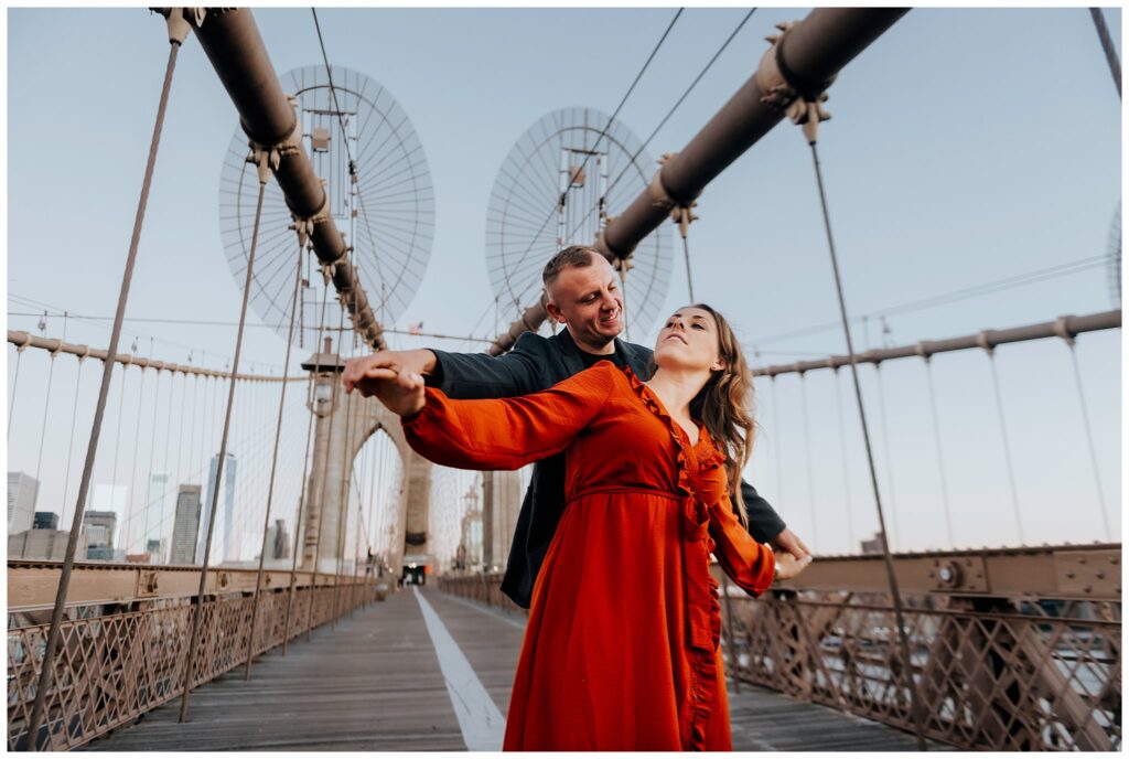 Brooklyn Bridge Engagement Photos shoot from below